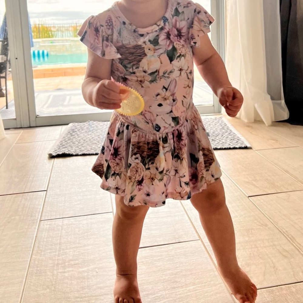 Posh Peanut Easter Bunny Duck Floral Nest Twirl Bodysuit